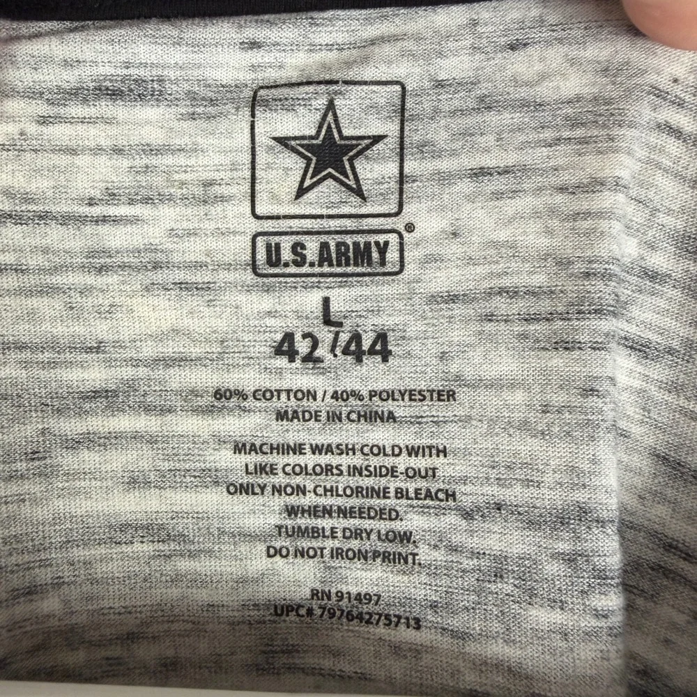 U.S. Army Men's Large Raglan Thermal Shirt Grey Black Waffle‎ Sleeve Graphic